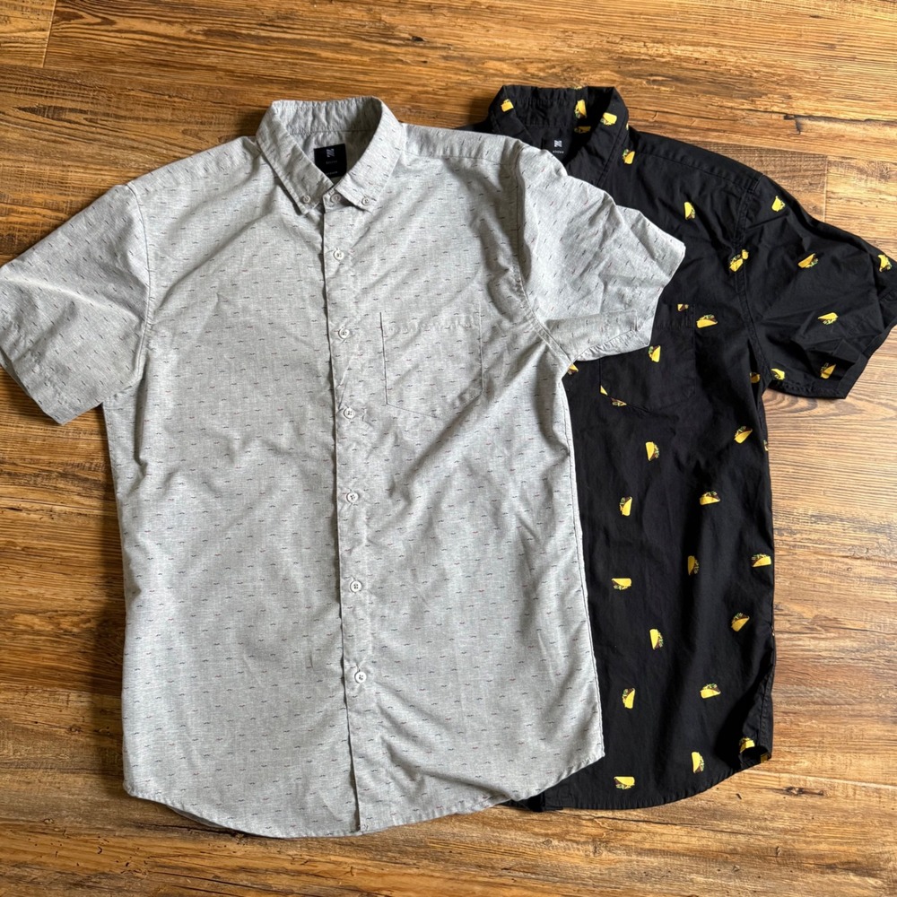 Visive Button Down Shirt Bundle Mens Medium Black Gray Taco Print Micro Pattern